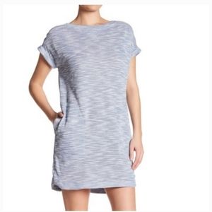 MAX STUDIO 💜 Weekend Knit Shift Comfy Dress Blue White Melange Lounge Pockets S